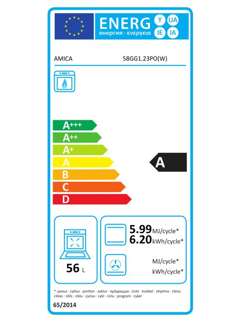 Amica 55346 / 508GG1.23POW  fehér  58L gáztűzhely