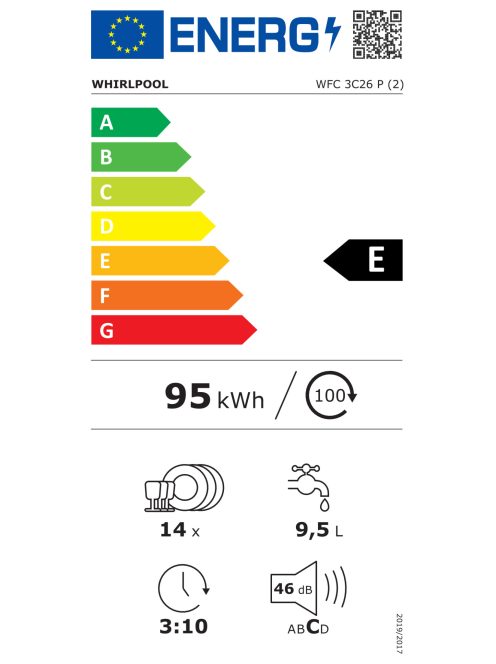 Whirlpool WFC3C26P "E" fehér 14 teríték mosogatógép