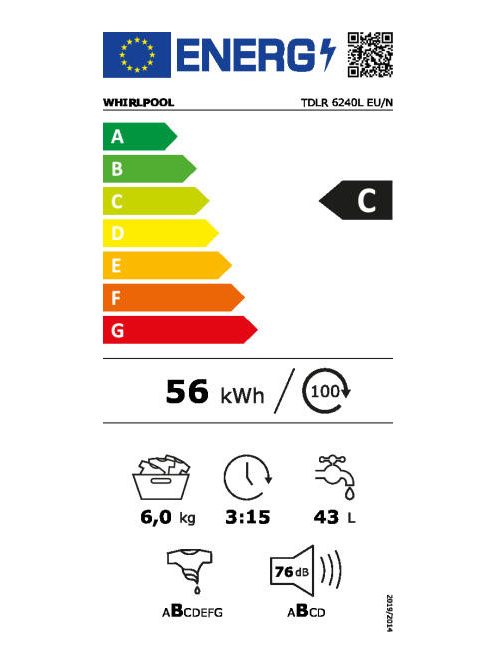 Whirlpool TDLR6240L EU/N "C" 6kg 1200' felültöltős mosógép