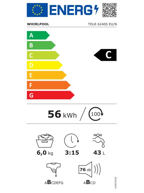 Whirlpool TDLR6240S EU/N "C" 6kg 1200' felültöltős mosógép