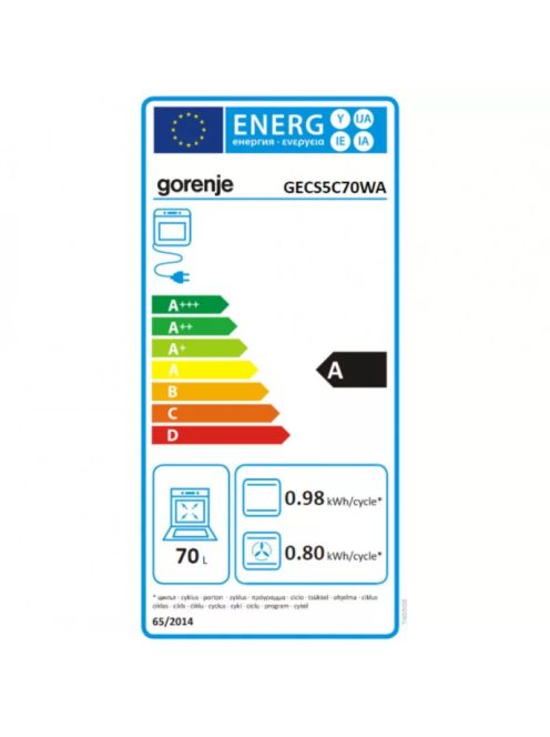 Gorenje GECS5C70WA fehér,50cm,sütősín Kerámialapos tűzhely