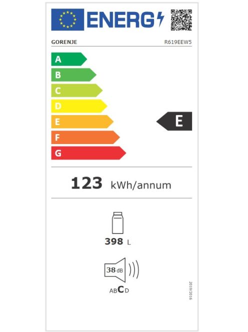 Gorenje R619EEW5 fehér "E"398L Egyajtós hűtőszekrény fagyasztó nélkül