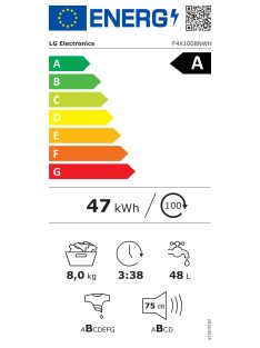   LG F4X1008NWH "A" 8kg,1400' fehér gőzmosógép