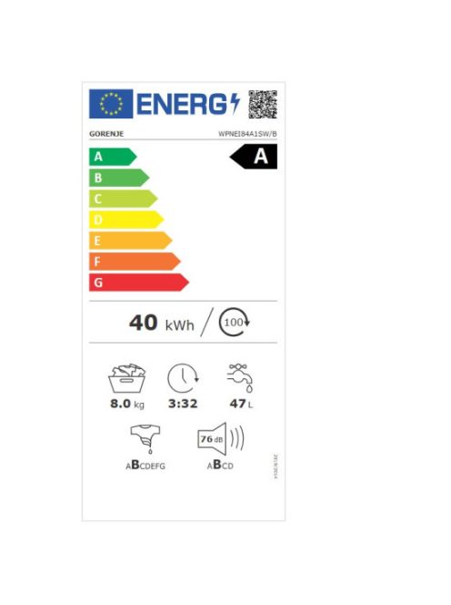 Gorenje WPNEI84A1SW/B 8kg,1400ford.,"A",Gőz,Wifi,fekete Elöltöltős mosógép