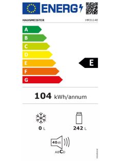   Hausmeister HM3114E "E" 242 L fehér egyajtós fagyasztó nélküli hűtő