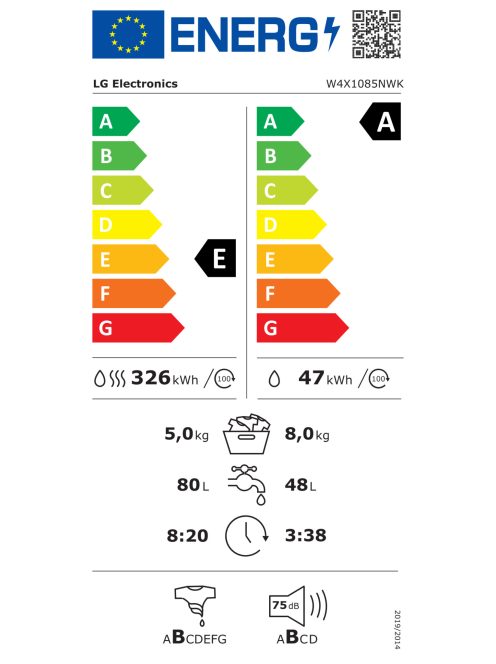 LG W4X1085NWK "E" 8/5kg  1400' Gőz Mosó-szárítógép