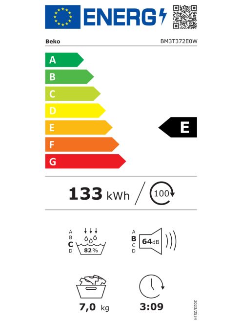 Beko BM3T372E0W "E" 7kg keskeny Hőszivattyús szárítógép