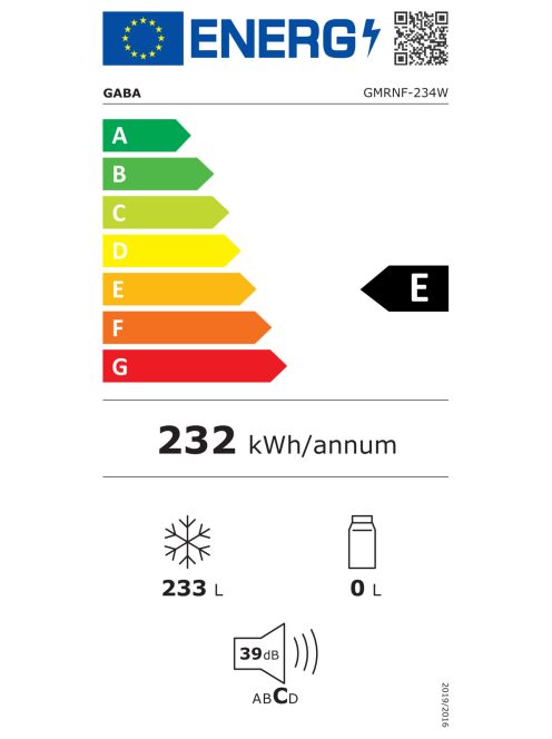 Gaba GMRNF234W "E" 233L NoFrost fagyasztóláda