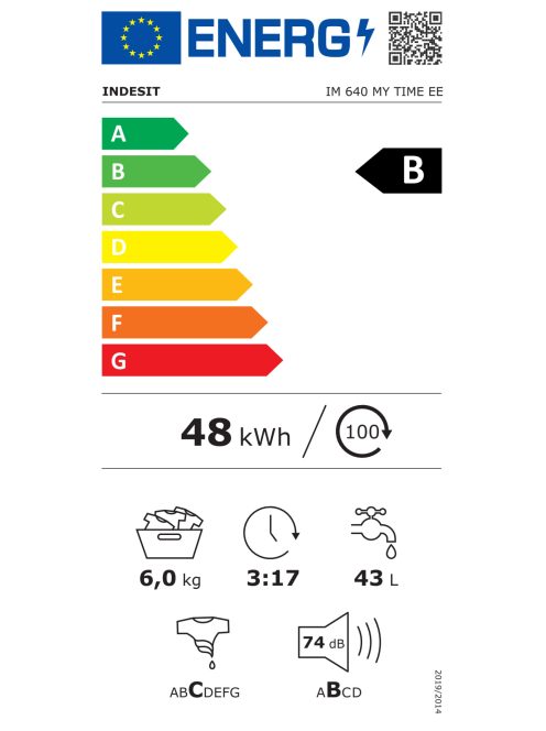 Indesit IM640MYTIME "B" fehér,6kg,1000 ford. keskeny Elöltöltős mosógép