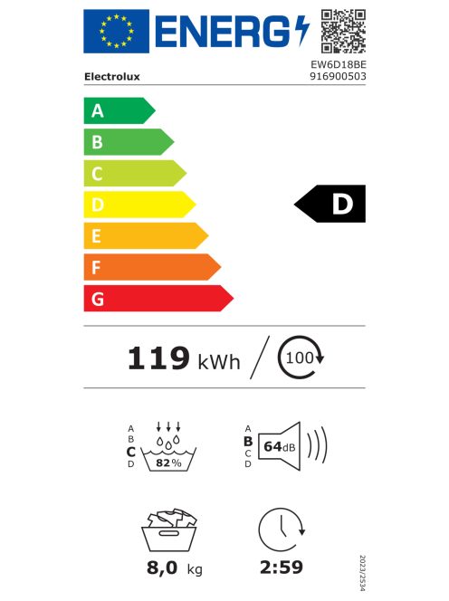 Electrolux EW6D18BE "8kg" hősziv.szárítógép