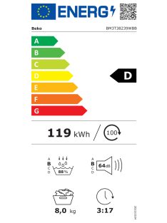   Beko BM3T38239WBB "D" 8KG Hőszivattyús szárítógép